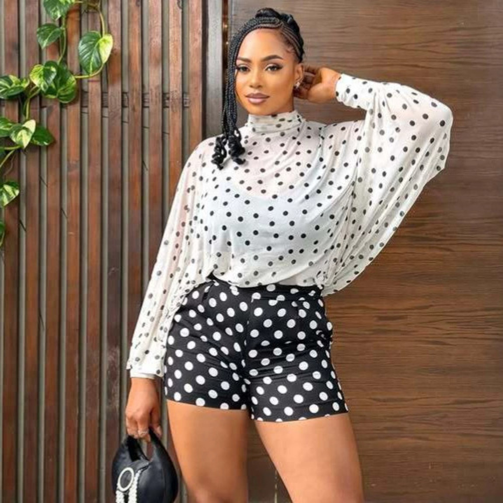 ZARA African Style 2 Piece Set Long Sleeve Polka Dot Shirt and Casual Shorts